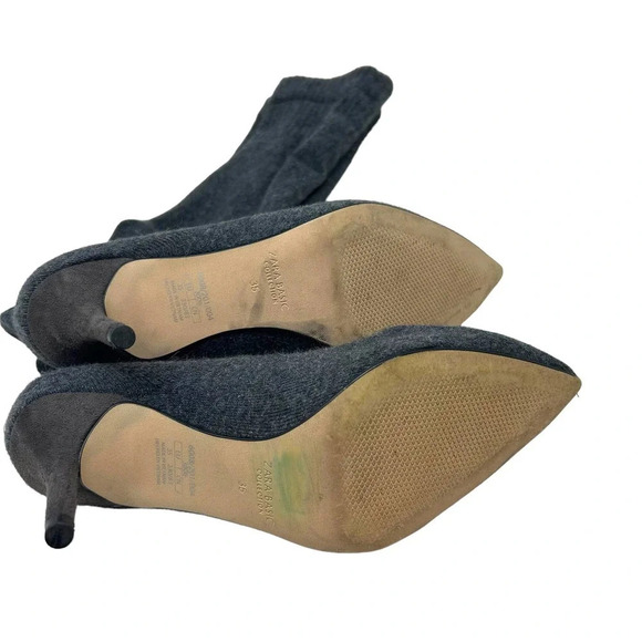 Zara Boots Grey Knit Sock Heels Knee High OTK Size 35 US 5 - Picture 9 of 9